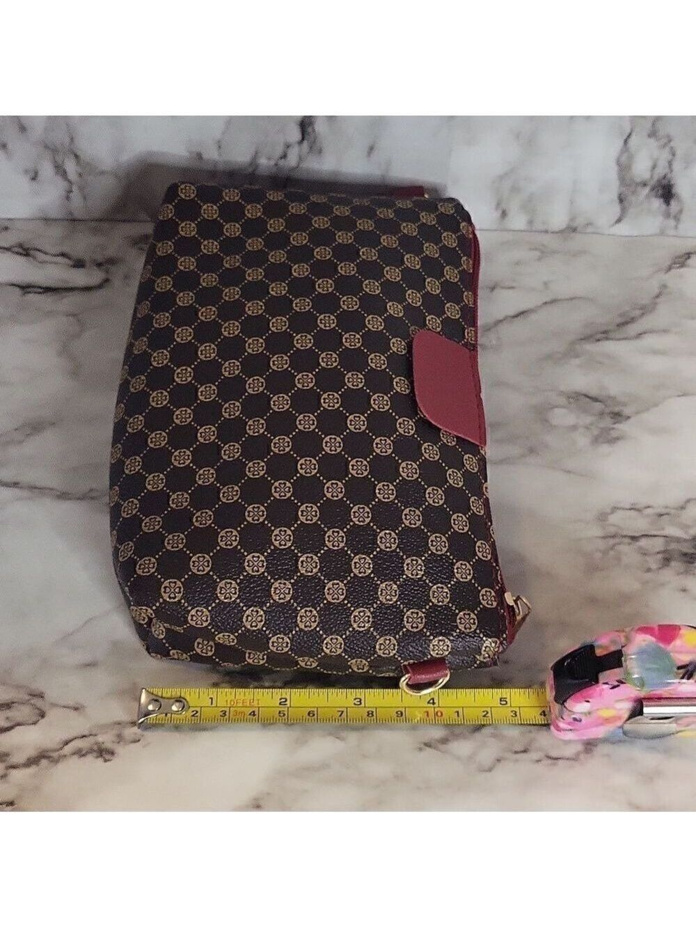Mini Vegan Leather Print Monogram Square Zipper Crossbody - Picture 12 of 17
